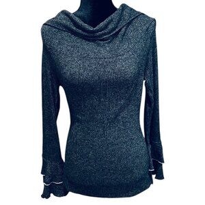 Potter's Pot Sweater Womens Medium Gray Heathered Waterfall Cowl Neck Bell Sleev